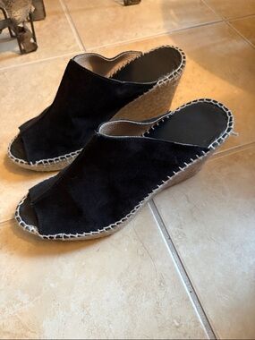 Andre Assous Black Suede Espadrille Wedge Mules